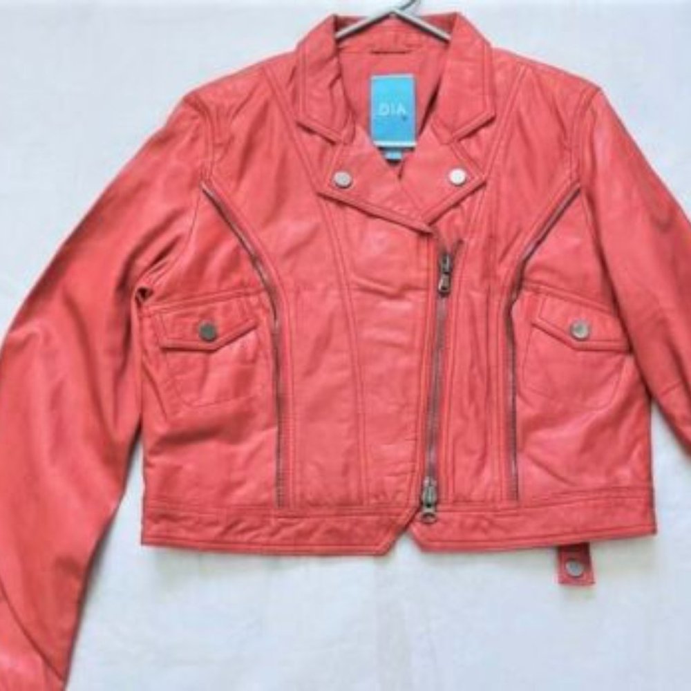 ST2 - DIA Woman's Red 100% LAMB SKIN LEATHER JACKET Size L Woman's Leather Coat